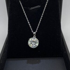Moissanite Diamond Necklace Huge Pendant Chain Round Cut GRA 18K Gold 925 5 Ct
